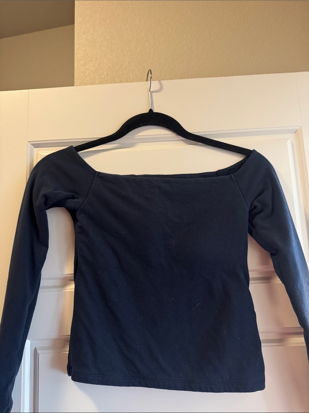 Abercrombie & Fitch Navy Off-the-Shoulder Long Sleeve Top
